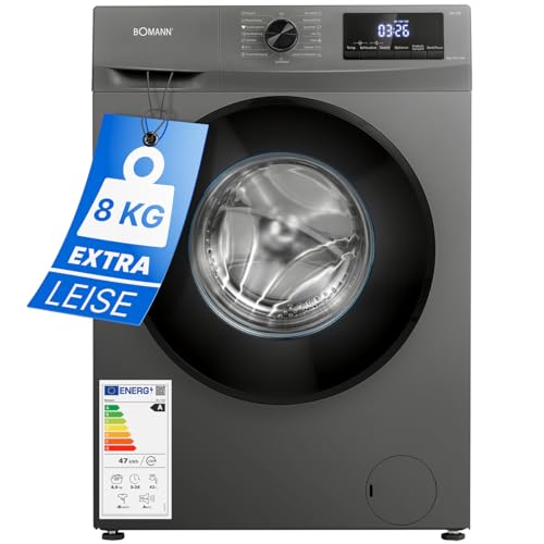 Bomann® Waschmaschine 8kg | max. 1400 U/min | 10 Jahre Motor-Garantie | robuster, leiser & langlebiger Invertermotor | 15 Waschprogramme | LED-Display | mit Dampffunkt. | WA 7185 Titan - Schwarz von Bomann