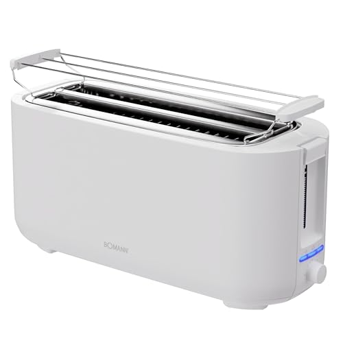 Bomann, Kompakter Toaster mit 2 Scheiben, mit Auftau-, Aufwärm- und Schnellstoppfunktion, mit Brötchenaufsatz, 1400W, TA6070CB, Weiss von Bomann