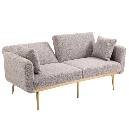 Bomclap 2 Sitzer Sofa, Samt Sofa Couch mit 2 Kopfkissenbezug, Modern 2er Gästesofa mit Armlehne, Getuftetes Loveseat Sofas mit Metallfüßen für Wohnzimmer/Schlafzimmer (Grau + Polyester) von Bomclap