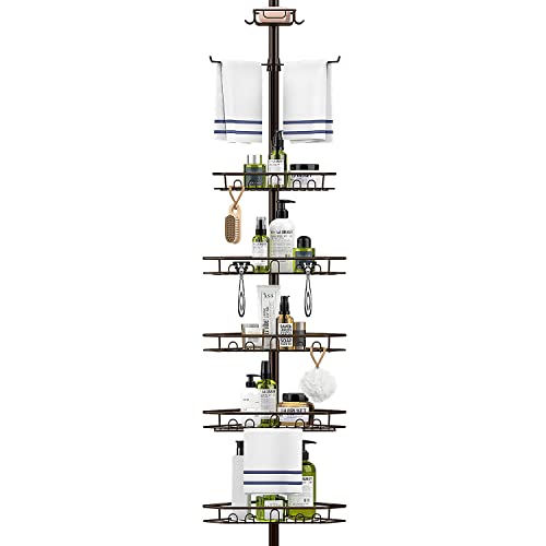 Bomclap 5 Stufen Teleskop Duschregal, Metall Eckregal mit Handtuchhalter, Duschablage ohne Bohren mit Handtuchstange, Duschecke für 137-290 cm Höhe von Bomclap