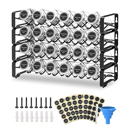 Bomclap Gewürzregale mit 24 leeren quadratischen Gewürzdosen, Spice Rack Organizer Gewürzetiketten mit Kreidemarker und Trichter-Komplettset für Arbeitsplatte, Schrank oder Wandhalterung (4 Etagen) von Bomclap