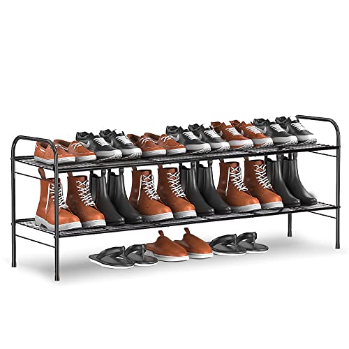 Verlängern Schuhregal mit 2 Ebenen für den Eingangsbereich, Schrank, Schuhregal für 12–15 Paar Schuhe und Stiefel, platzsparender großer Schuhschrank für Schlafzimmer, Garderobe, Flur (schwarz) von Bomclap