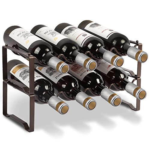 Weinregal Metall stapelbar flaschenregal für 8 Flaschen für Keller, bar und lagerraum, Wine Rack stabiles modular erweiterbare Flaschen und weinlagerung (2 Etagen) von Bomclap