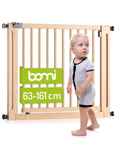 BOMI Baby Treppenschutz Miko PEFC geprüftes Buchenholz 63-161 | Ohne Bohren | 90° Stop | Treppenschutzgitter zum Klemmen in Holz | Kindergitter treppe ohne Bohren Nicht Metall von Bomi