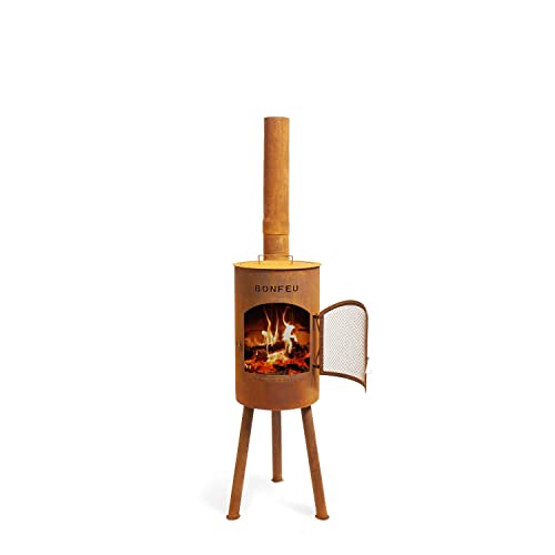 BonFeu Bongiano SP Rost - Terrassenofen - Feuerstelle mit Funkenschutz für entspannte Abende - Feuersäule Outdoor - Terrassenkamin mit Grillrost - Gartenofen aus hochwertigem Stahl - 30x30x142cm von BonFeu