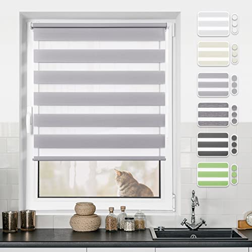 Doppelrollo Klemmfix ohne Bohren Rollos für Fenster ohne Bohren & mit Bohren Grau 100x120cm Sonnenschutz Klemmrollo Fensterrollo Zebrarollo Seitenzugrollo von BondFree