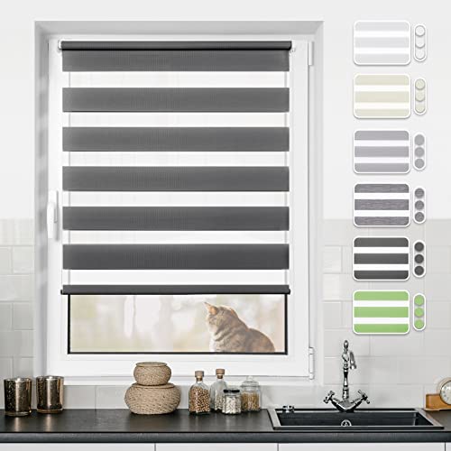 Doppelrollo Klemmfix ohne Bohren Anthrazit 95x190cm Rollos für Fenster ohne Bohren & mit Bohren Rollo Fensterrollo Klemmrollos Fensterrollo innen lichtdurchlässig & verdunkelnd von BondFree