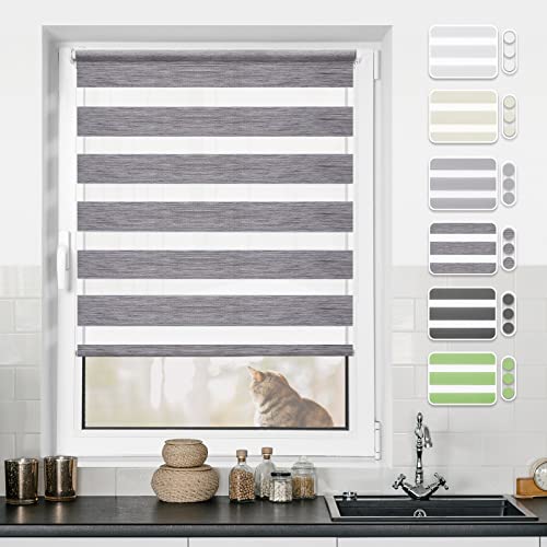 Doppelrollo Klemmfix ohne Bohren Leinen-grau 65x190cm Rollos für Fenster ohne Bohren & mit Bohren Rollo Fensterrollo Klemmrollos Fensterrollo innen lichtdurchlässig & verdunkelnd von BondFree