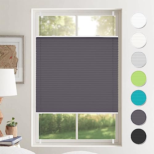 Plissee ohne Bohren Plissees Klemmfix Anthrazit 35x120cm(BxH) Jalousie Plisseerollo Blickdicht Fensterrollo innen ohne Bohren Sichtschutz & Sonnenschutz Rollos für Fenster ohne Bohren von BondFree