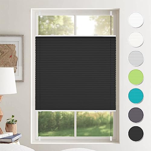 Plissee ohne Bohren Plissees Klemmfix Schwarz 90x120cm(BxH) Jalousie Plisseerollo Blickdicht Fensterrollo innen ohne Bohren Sichtschutz & Sonnenschutz Rollos für Fenster ohne Bohren von BondFree