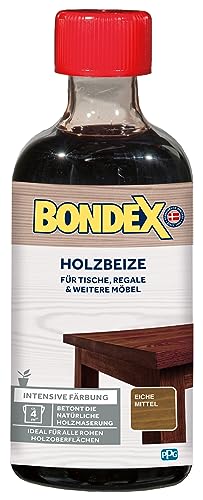 Bondex Holzbeize Eiche mittel 0,25 L für 4,25 m² | Intensive Färbung | Betont die natürliche Holzmaserung | Vorbehandlung | seidenmatt | Holzbeize | Holzpflege von Bondex