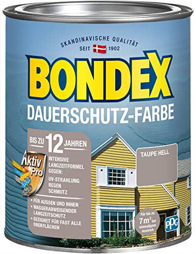 Bondex Dauerschutz Farbe Taupe hell 0,75 L für 7 m² | Hervorragende Farbstabilität | Wetter- und UV-Schutz - bis zu 12 Jahre | Seidenglänzend | Dauerschutzfarbe | Holzfarbe von Bondex