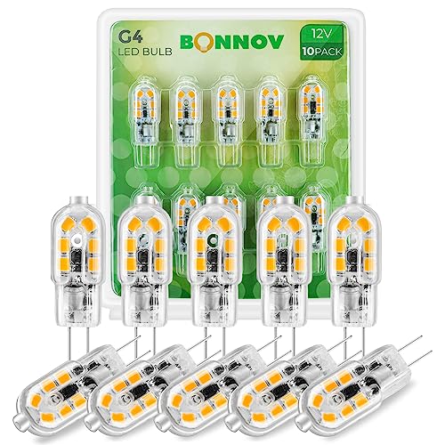 Bonnov G4 LED Lampe, 2W Äquivalent 12V 20W Glühbirnen, Warmweiß 3000K, 200LM Minimeis Birne, Licht, Nicht dimmbar, Bi-Pin Sockel, 10er-Set von Bonnov