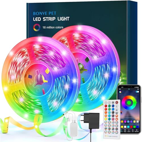 LED Strip 15M, Bluetooth RGB LED Streifen, LED Band mit App Steuerung, 16 Mio. Farben, Musikmodus, Timer-Einstellung, Farbwechsel Lichterkette für Küche, Schlafzimmer, Wohnzimmer, FesteDeko von Bonve Pet