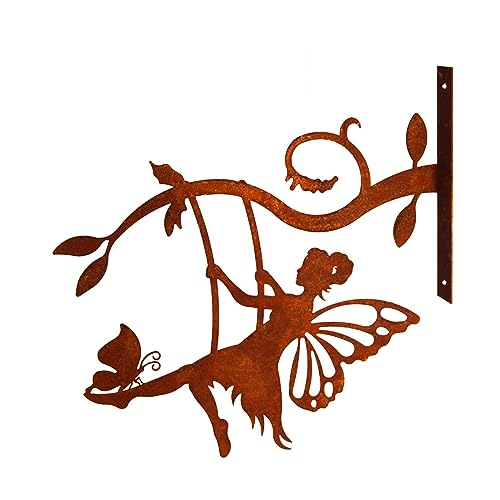 Bornhöft Baumstecker Metall Rost rostige Gartendeko Edelrost auf Schaukel mit Schmetterling Wanddekoration zum anschrauben Gartenstecker Dekoration von Bornhöft