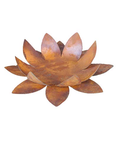 Bornhöft Blüte Lotus, Naturrost Ø 40cm H: 10cm Dekoblume Metallblüte Windlicht Edelrost rostige Gartendekoration von Bornhöft