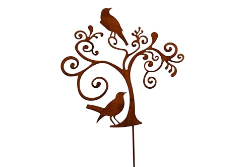 Bornhöft Gartenstecker Vogel im Baum aus Edelrost Metall Rost Gartendeko Edelrost rostiger Beetstecker Romantische Garten Dekoration von Bornhöft