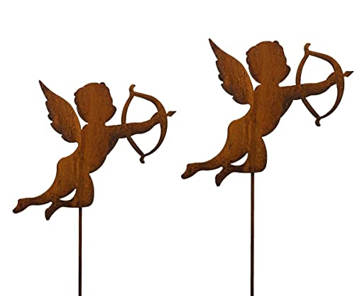Gartenstecker 2er Set Engel mit Bogen Amor aus Edelrost Metall Rost Gartendekoration Weihnachten rostige Gartendekoration von Bornhöft