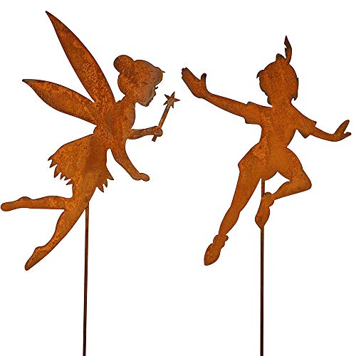 Bornhöft Gartenstecker Peter Pan und Tinkerbell Metall Rost Gartendeko Edelrost rostiger Beetstecker 110cm von Bornhöft