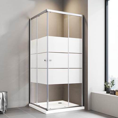 Boromal Duschkabine 75x90 cm Schiebetür Duschkabine Eckeinstieg 6mm ESG Milchglas Streifen Duschschiebetür Eckeinstieg Duschabtrennung Duschwand Höhe 185cm von Boromal