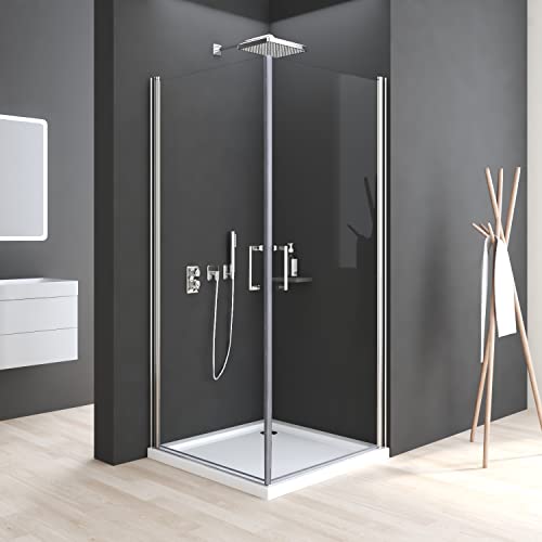 Boromal Duschkabine Pendeltür 90x90 cm Eckeinstieg Duschabtrennung 6mm NANO Beschichtung ESG Glas Schwingtür Duschwand Höhe 195cm von Boromal