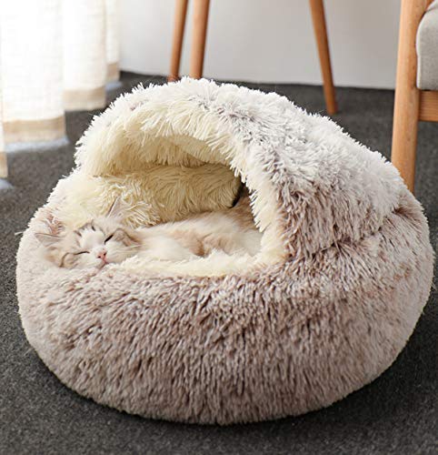 BoruisX Kuscheliges Katzenbett mit abnehmbarem Bezug, warmes Haustierbett für Hunde, Welpen, Katzen, Schlafhaus (braun, 40 x 40 cm) von BoruisX