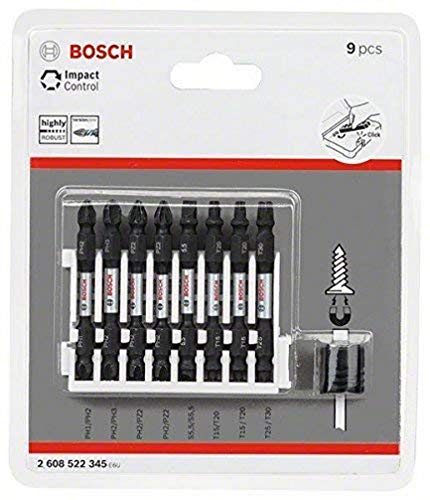Bosch Professional 9tlg. Doppelschrauber Bit Set (Impact Control, T/PZ/PH/SL Bits und Magnethülse - Länge: 65mm, Pick and Click) von Bosch Professional