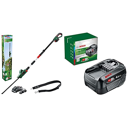 Bosch Akku Teleskop Heckenschere UniversalHedgePole 18 (1 Akku, 18 Volt System, im Karton) & Akku Pack PBA 18V 4.0Ah W-C (18 Volt System, 4.0Ah Batterie Akku, im Karton) von Bosch Home and Garden