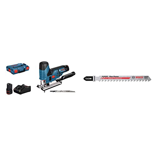 Bosch Professional 12V Akku Stichsäge GST 12V-70 (inkl. 2x Sägeblatt, Akkus & Ladegerät, in L-BOXX) + 3x Expert ‘Fiber Plaster’ T 141 HM Stichsägeblatt (für Faserzement-, Gipskartonplatte, L 100 mm) von Bosch Professional