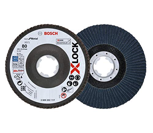 Bosch Accessories 2 Stück Fächerschleifscheibe (X-LOCK, Ø 125 mm, Körnung K80, Bohrung Ø 22,23 mm, abgewinkelt, Zubehör Winkelschleifer) von Bosch Accessories