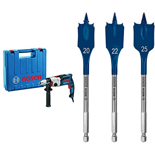 Bosch Professional Schlagbohrmaschine GSB 21-2 RCT (Bohr-Ø in Beton: 13-22 mm, im Koffer) + 7x Expert SelfCut Speed Flachfräsbohrer Set (für Weichholz, Grobspanplatte, Ø 16-32 mm, Zubehör) von Bosch Professional