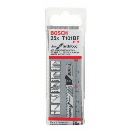 Bosch Professional 25 x Stichsägeblatt T 101 BF Clean for Hard Wood (für hartes Holz, gerader Schnitt, Zubehör Stichsäge) von Bosch Professional