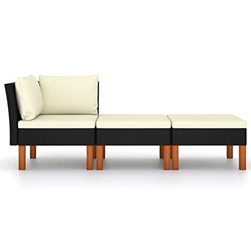 Bounv Balkon Sofa Rattan Gartensofa Balkonmöbel für Keiner Balkon Balkonlounge Outdoor Sitzbank Garten Lounge Couch Loungemöbel Sitzgruppe Garten Gartenmöbel, Schwarz mit Cremeweiß Auflagen von Bounv