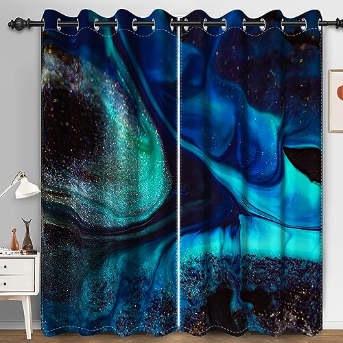 Bovlleetd Abstrakte Blaue Marmor Blackout Vorhänge Thermisch isolierte Vorhänge Chic Tinte Glitter gedruckt Vorhänge für Schlafzimmer 140x225cm (Breite x Länge) Satz 2 Paneele von Bovlleetd