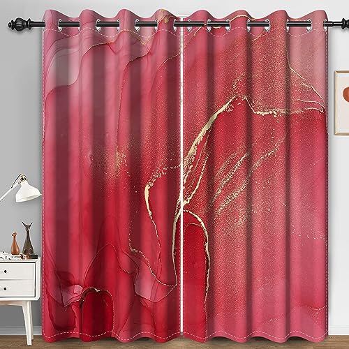 Bovlleetd Rote Marmor-Fenstervorhänge für Schlafzimmer Kunst Gold Glitter Vorhänge für Wohnzimmer Luxus Thermisch isolierte Blackout Vorhänge 140x145cm (Breite x Länge) Satz 2 Paneele von Bovlleetd