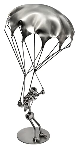 STEEMO Schraubenmännchen Figur: Fallschirmspringer Geschenk - Metall-Kunst Skulptur, Stahl, Grau, 17x13x39 cm von STEEMO