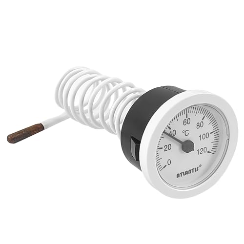 Hygrometer, Thermometer mit Fühler Kapilar für Kessel, Heizungs- und Kühlsysteme Verwendet, Kapillare 120cm, 0~120°C, Thermometer Analog, Thermometer mit fühler, Temperaturfühler Heizung von Bqweun