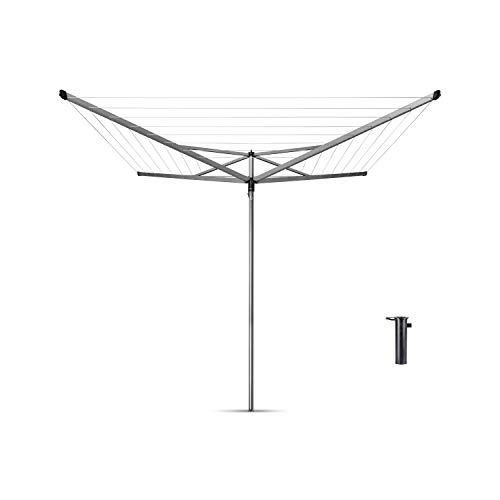 Brabantia - Essential Wäschespinne - Regenschirm'-System - UV-beständige Wäscheleine, Kein Durchhängen - Auch für Kleiderbügel - Stabile Aufhängeöse - Metallic Grey - ø 295 cm von Brabantia