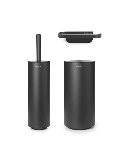 Brabantia - Mindset 3-Teiliges Toilettenzubehörset - Toilettenbürste, Rollenhalter & Rollenspender - Korrosionsbeständig - Badezimmerzubehör - Inklusive Befestigungsmaterial - Infinite Grey von Brabantia