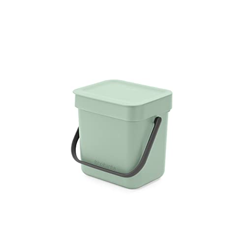 Brabantia - Sort & Go Abfallbehälter 3L - Kleiner Recyclingbehälter - Tragegriff - Pflegeleicht - Für die Arbeitsplatte oder den Küchenschrank - Küchenmülleimer - Jade Green - 19 x 14 x 18 cm von Brabantia
