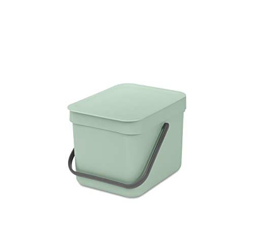 Brabantia - Sort & Go Abfallbehälter 6L - Kleiner Recyclingbehälter - Tragegriff - Pflegeleicht - Für die Arbeitsplatte oder den Küchenschrank - Küchenmülleimer - Jade Green - 20 x 25 x 18 cm von Brabantia