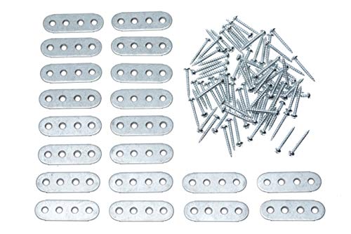 Brackit 100er-Set Flachverbinder verzinkt belastbar 80 St. Schrauben M5x20mm Stahl Schiene 50x17mm 2mm dick runde Ecken Holzverbinder Metallverbinder Möbelverbinder Befestigungsleiste von Brackit