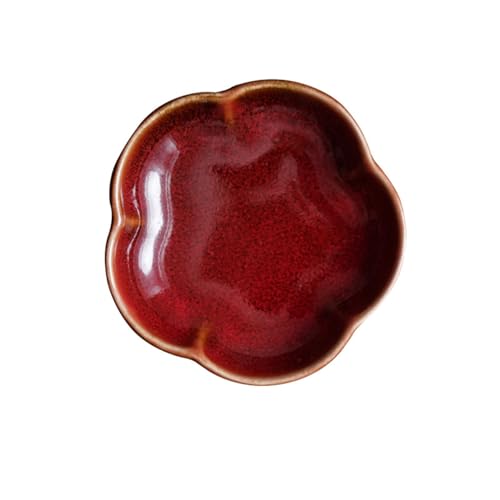 BradOc Kleiner Teller in Pflaumenblütenform Set 4 Zoll Keramik Diping- Sauce 30ml Geschirr Sojasauce- Dip- Schalen Porzellan Kleine für Tomatensauce Soja Essig,Rot,4er von BradOc