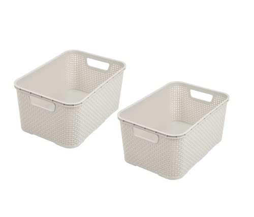 BranQ - Home essential Korb in Rattan Design 2er Set Grösse L 19l, Creme von BranQ - Home essential