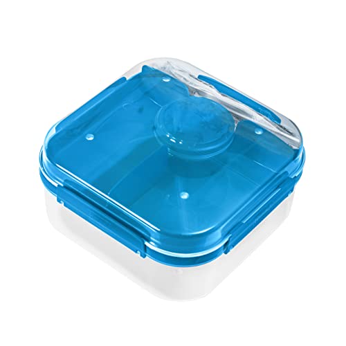 BranQ Home essential - praktische Lunchbox 1,6l LIDO mit Besteck(Gabel und Messer) und einem Schraubverschlussbehälter für Sauce oder Nüsse, BPA-frei, perfekt für Salate und Snacks, blau transparent von BranQ - Home essential