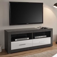 TV Möbel in Weiß Hochglanz und Beton Grau 150 cm breit von Brandolf