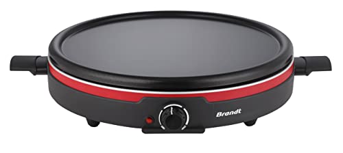 Brandt CR1350 Crêpes-Pfanne für bis zu 6 Personen, einstellbarer Thermostat, abnehmbare Platte, Zubehör: 1 Spatel, 1 Rechen, 1 Dosierkelle, Schwarz von Brandt