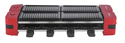 Brandt RAC2X4R Raclette-Gerät für bis zu 8 Personen – Format Tischläufer – Platten aus Karbonstahl – 1200 W – Schwarz und Rot von Brandt