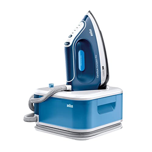 Braun CareStyle Compact Pro IS 2565 BL Dampfbügelstation - Dampfbügeleisen mit FreeGlide 3D Bügelsohle, Vertikaldampf, 2400 W, Pumpendruck 6,5 bar, Dampfstoß 430 g/min, großer 1,5 l Wassertank, Blau von Braun Household