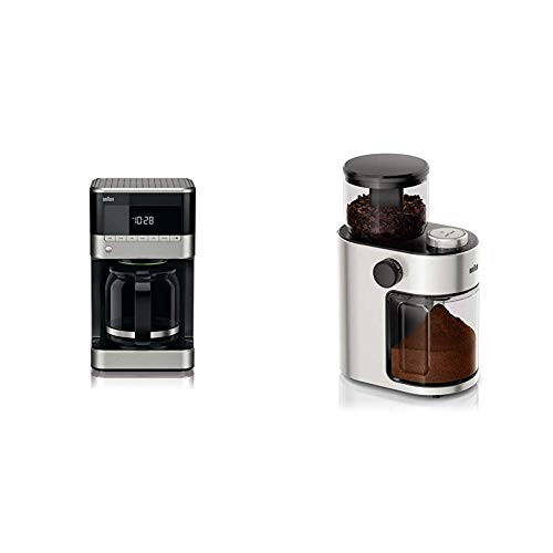 Braun KF 7120 Kaffeemaschine inkl. Glaskanne, silber + Braun FreshSet KG7070 Kaffeemühle | 2-12 Tassen | Für 220g Kaffee von Braun Household